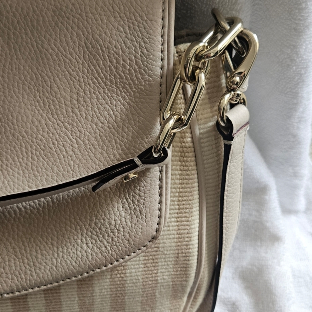 New Kate Spade NY Mulberry St.  Alicia Leather Handbag Beige Stripes - Picture 3 of 9